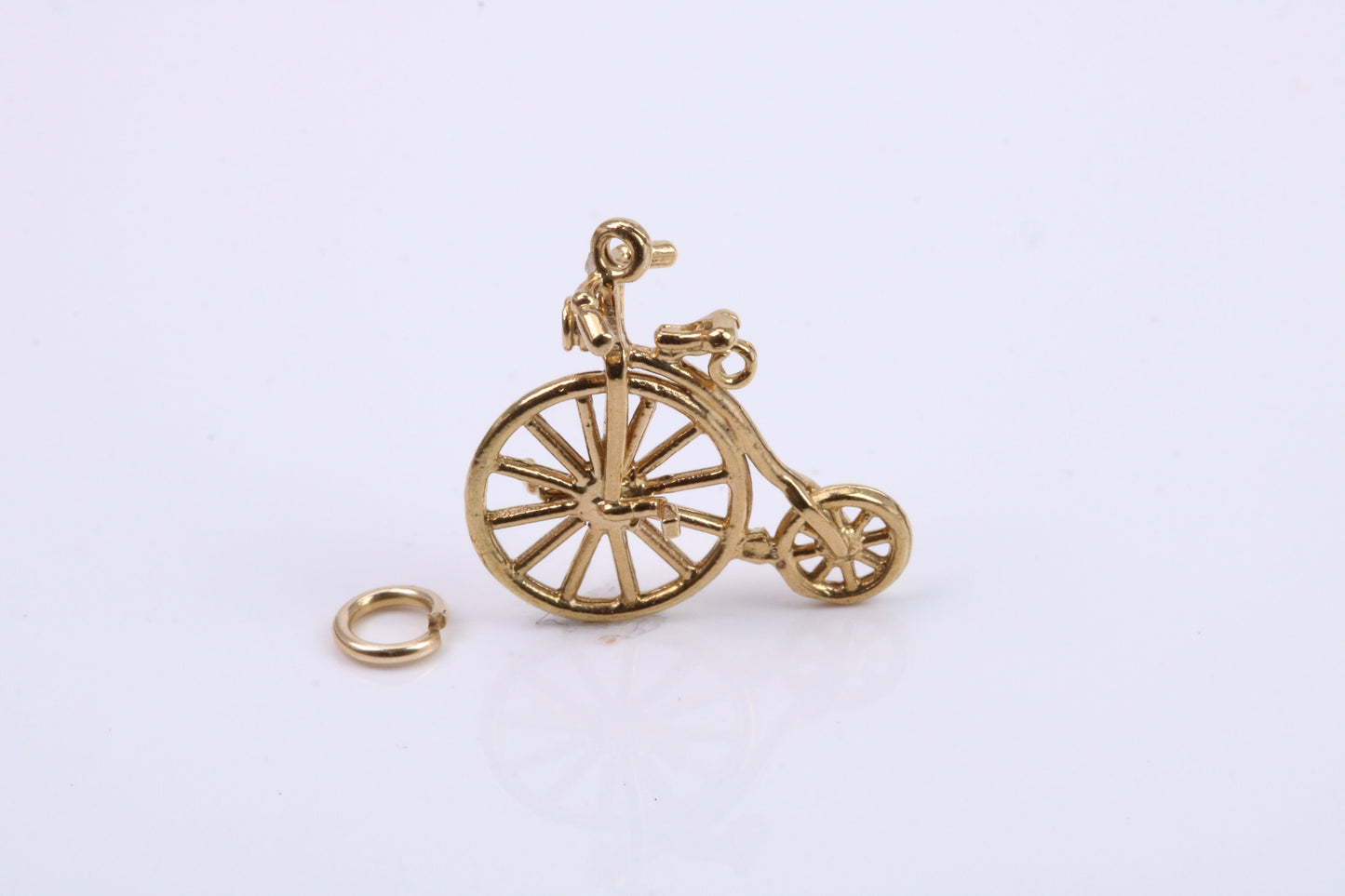 Penny Farthing Charm, Traditional Charm, Made from Solid 9ct Yellow Gold, British Hallmarked, Complete with Attachment Link