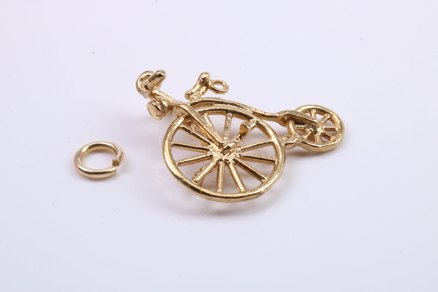 Penny Farthing Charm, Traditional Charm, Made from Solid 9ct Yellow Gold, British Hallmarked, Complete with Attachment Link