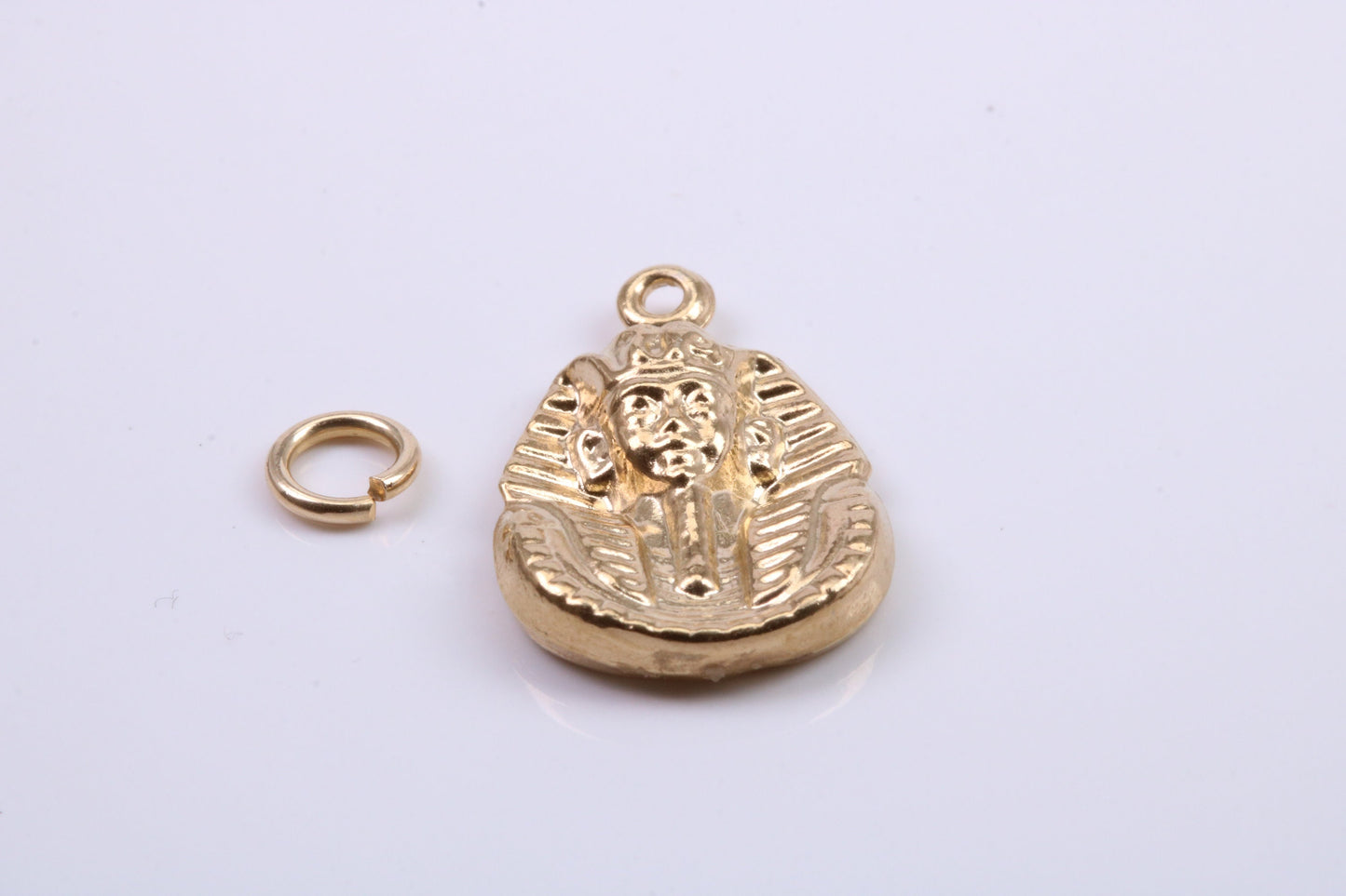 King Tutankhamun Charm, Traditional Charm, Made from Solid 9ct Yellow Gold, British Hallmarked, Complete with Attachment Link