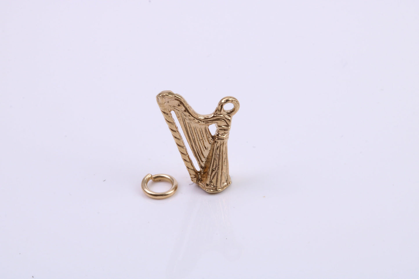 Harp Charm, Traditional Charm, Made from Solid 9ct Yellow Gold, British Hallmarked, Complete with Attachment Link