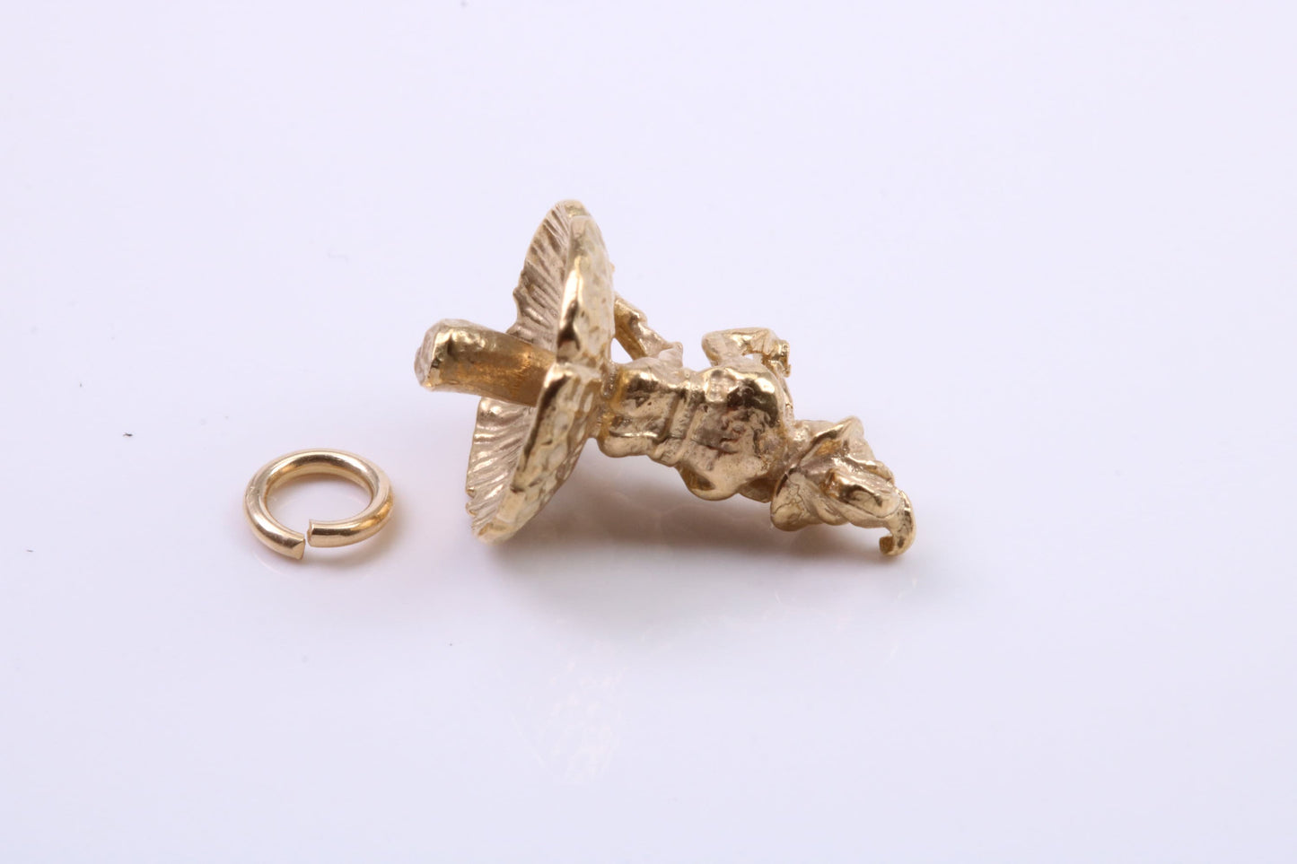 Gnome on Toadstool Charm, Traditional Charm, Made from Solid 9ct Yellow Gold, British Hallmarked, Complete with Attachment Link