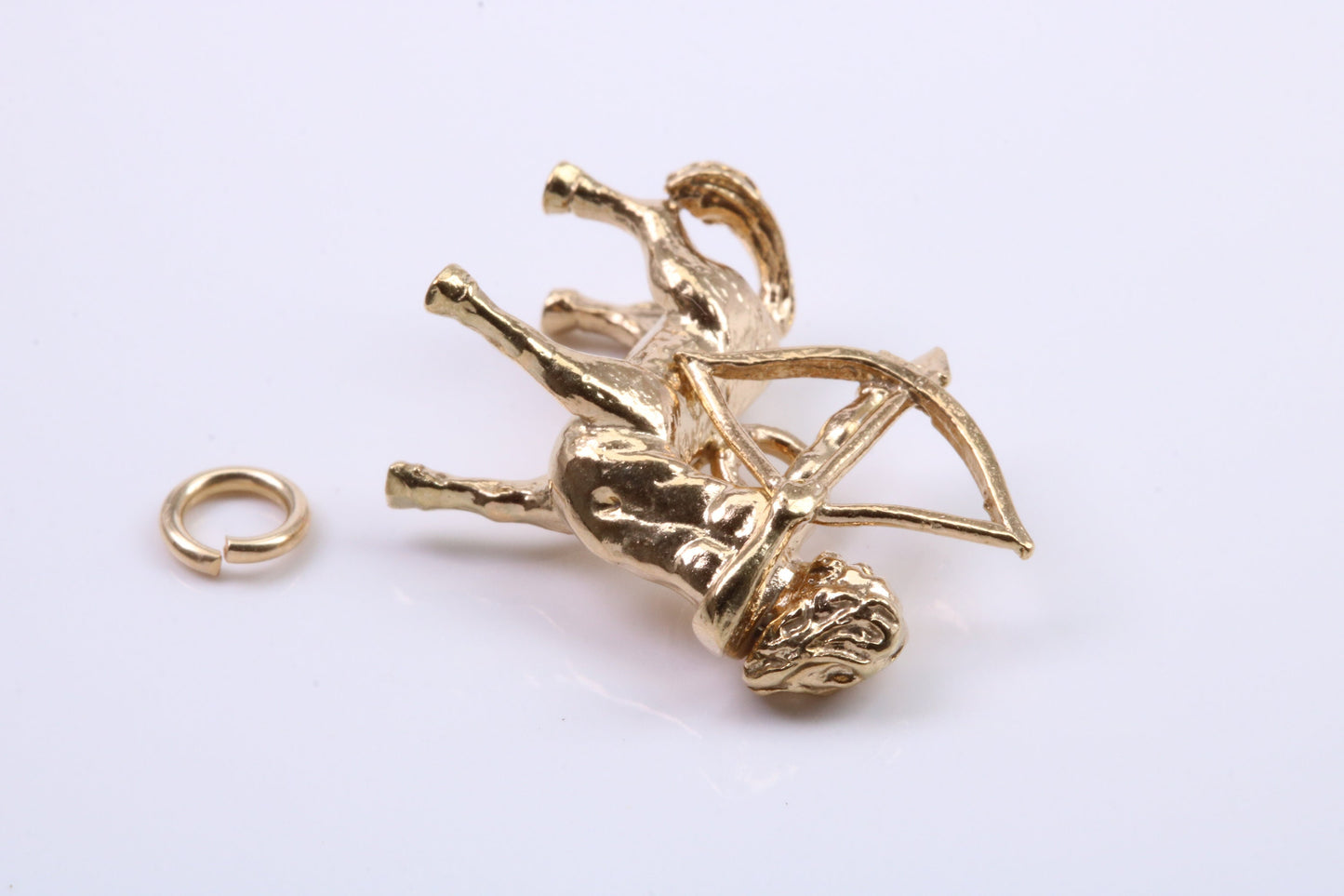 Sagittarius Zodiac Sign Charm, Traditional Charm, Made from Solid 9ct Yellow Gold, British Hallmarked, Complete with Attachment Link