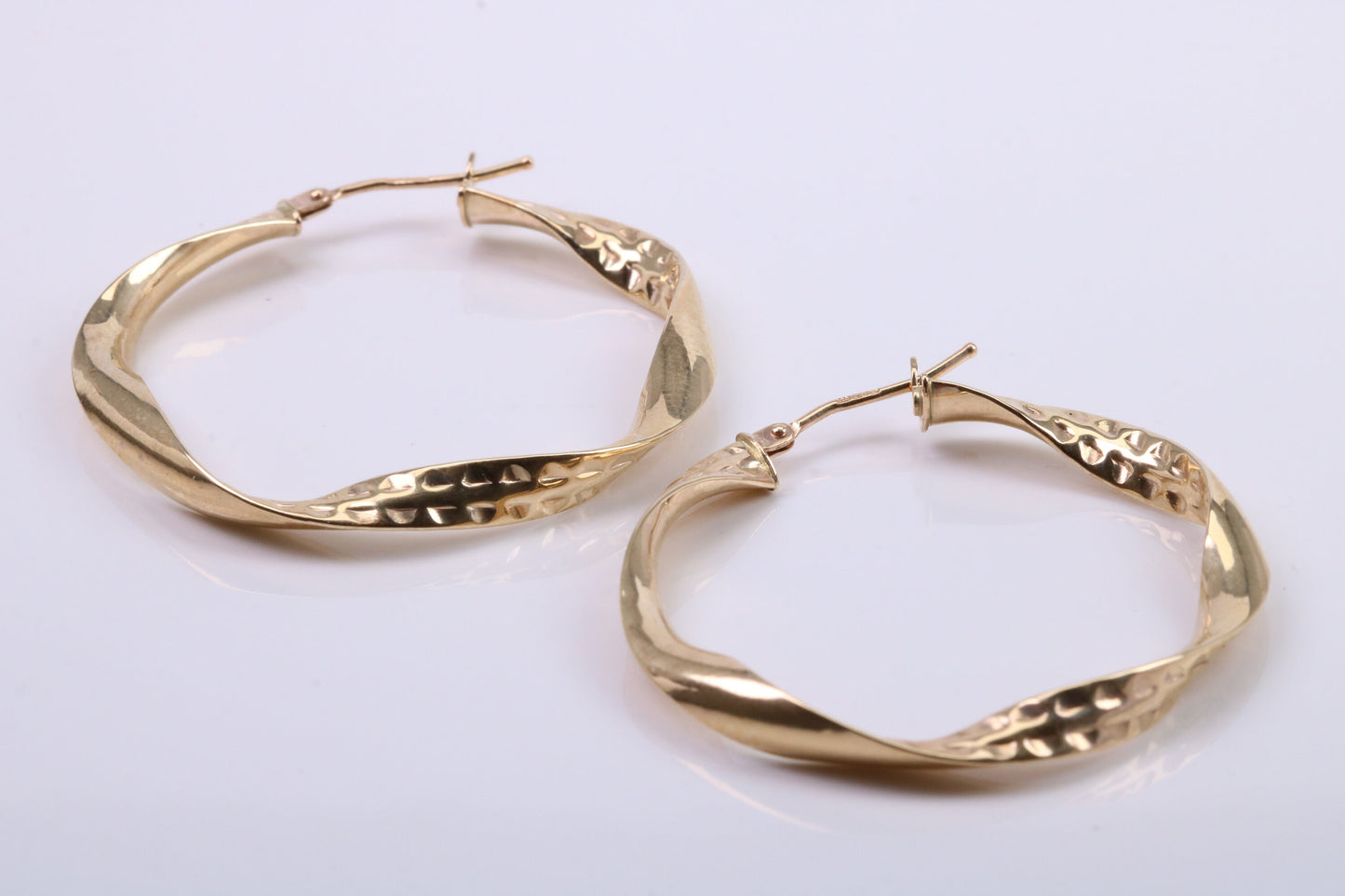 37 mm Round Hoop Creole Earrings Made from 9ct Yellow Gold, British Hallmarked