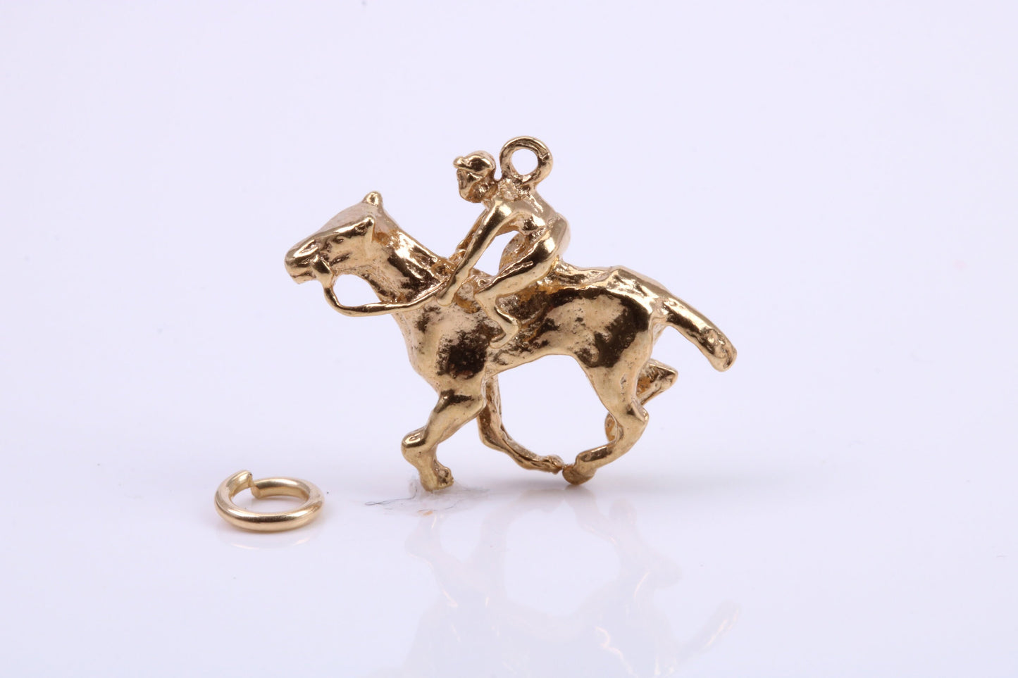 Jockey on Horse Charm, Traditional Charm, Made from Solid 9ct Yellow Gold, British Hallmarked, Complete with Attachment Link