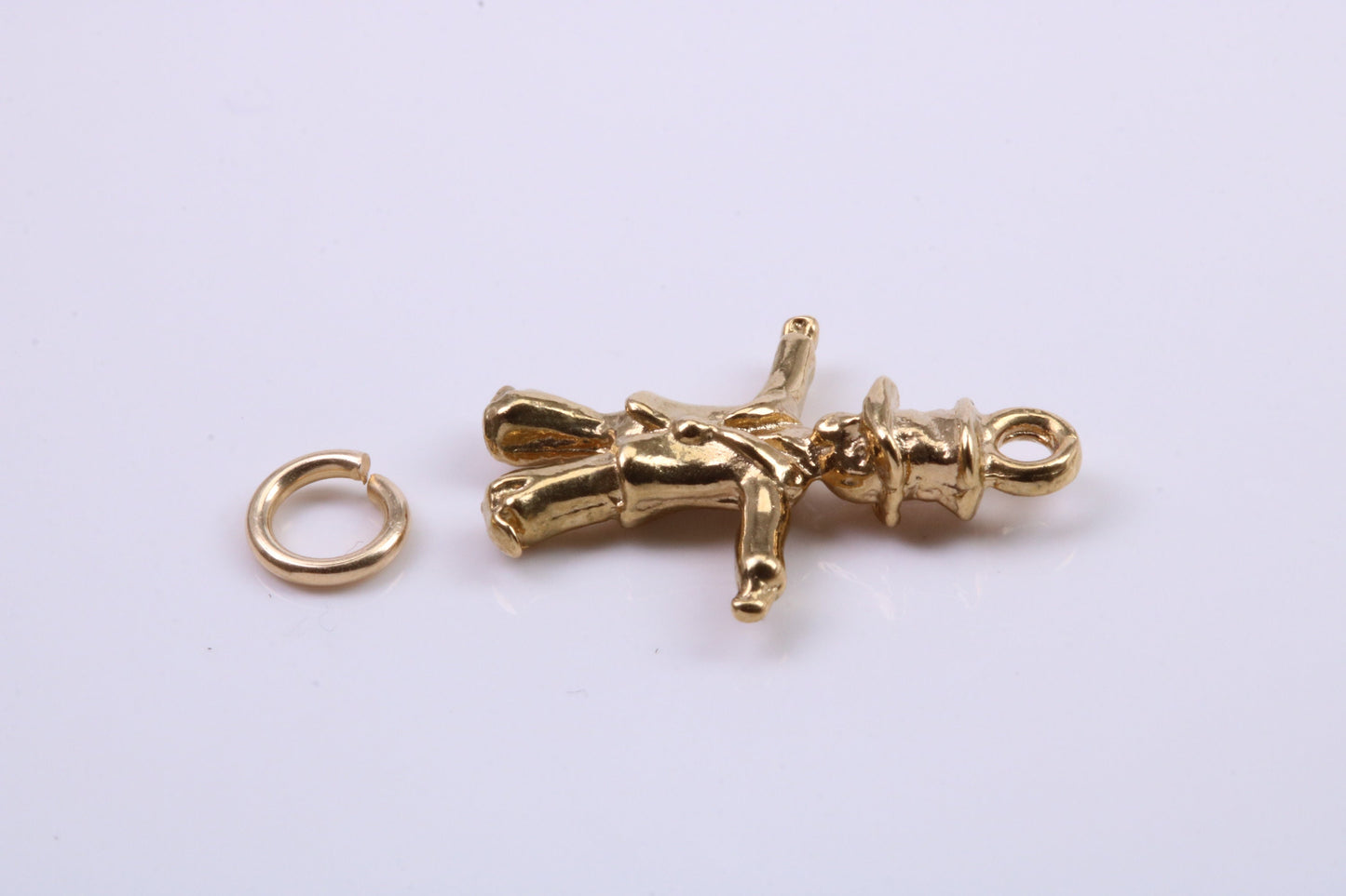 Scarecrow Charm, Traditional Charm, Made from Solid 9ct Yellow Gold, British Hallmarked, Complete with Attachment Link