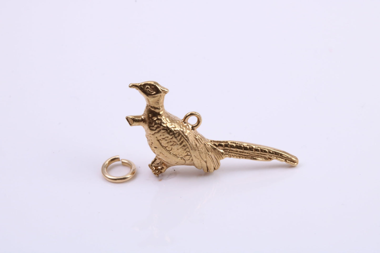 Pheasant Charm, Traditional Charm, Made from Solid 9ct Yellow Gold, British Hallmarked, Complete with Attachment Link