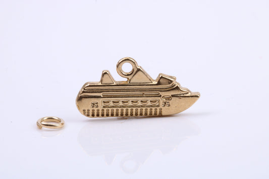 Cruise Ship Charm, Traditional Charm, Made from Solid 9ct Yellow Gold, British Hallmarked, Complete with Attachment Link