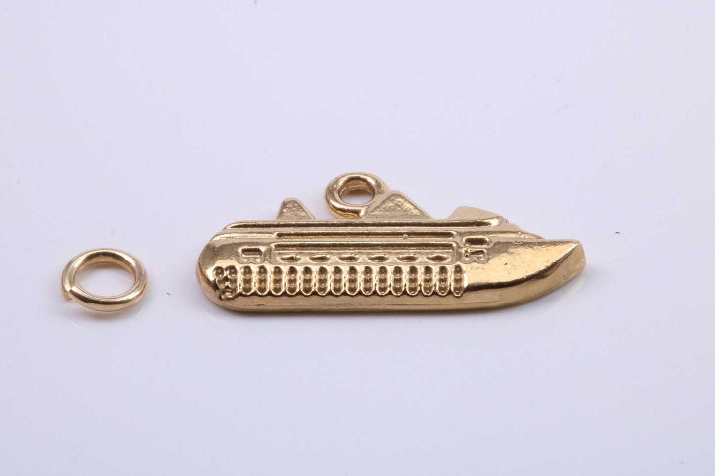 Cruise Ship Charm, Traditional Charm, Made from Solid 9ct Yellow Gold, British Hallmarked, Complete with Attachment Link