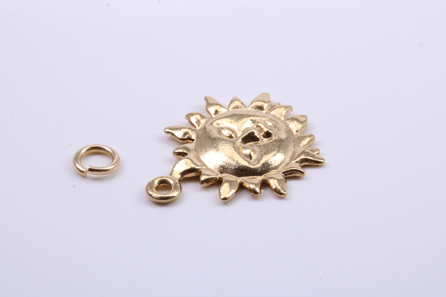 Sun Charm, Traditional Charm, Made from Solid 9ct Yellow Gold, British Hallmarked, Complete with Attachment Link