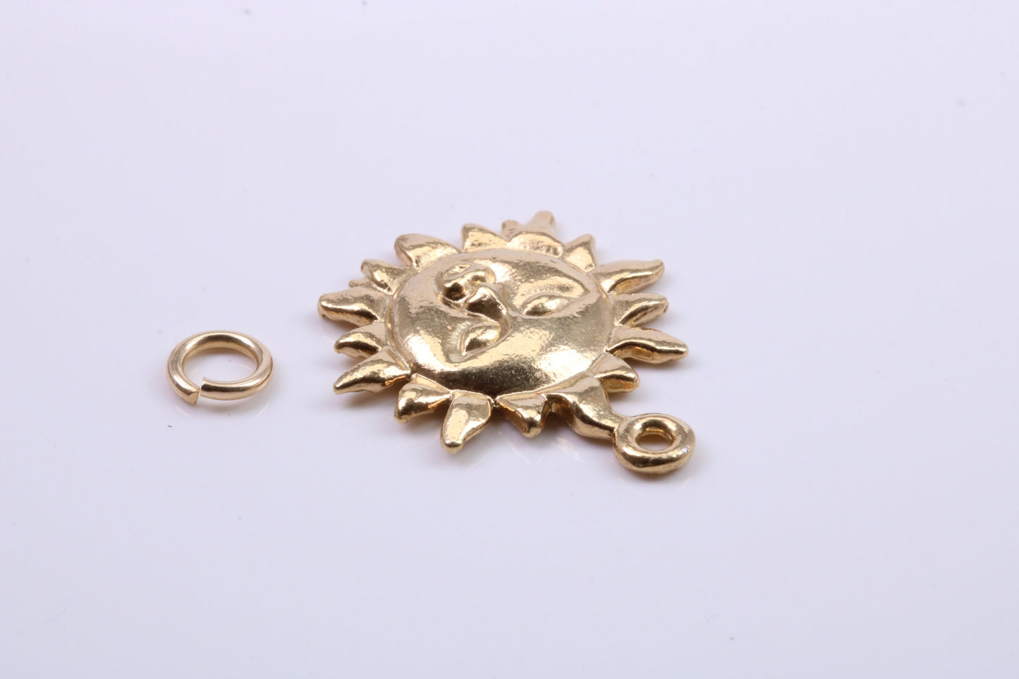 Sun Charm, Traditional Charm, Made from Solid 9ct Yellow Gold, British Hallmarked, Complete with Attachment Link