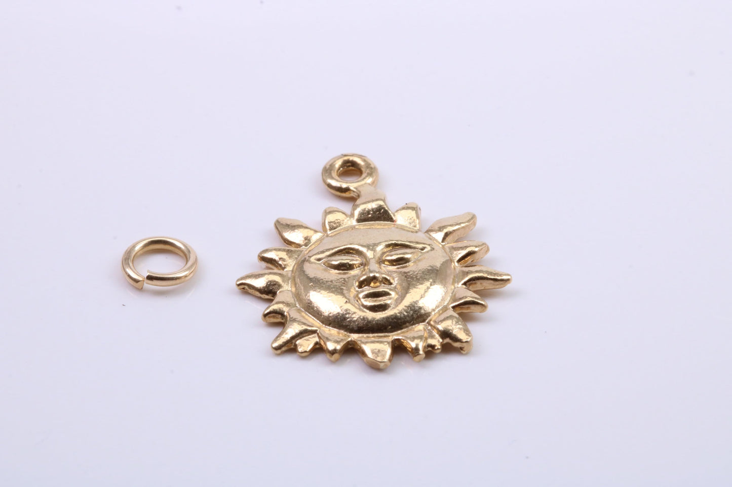 Sun Charm, Traditional Charm, Made from Solid 9ct Yellow Gold, British Hallmarked, Complete with Attachment Link