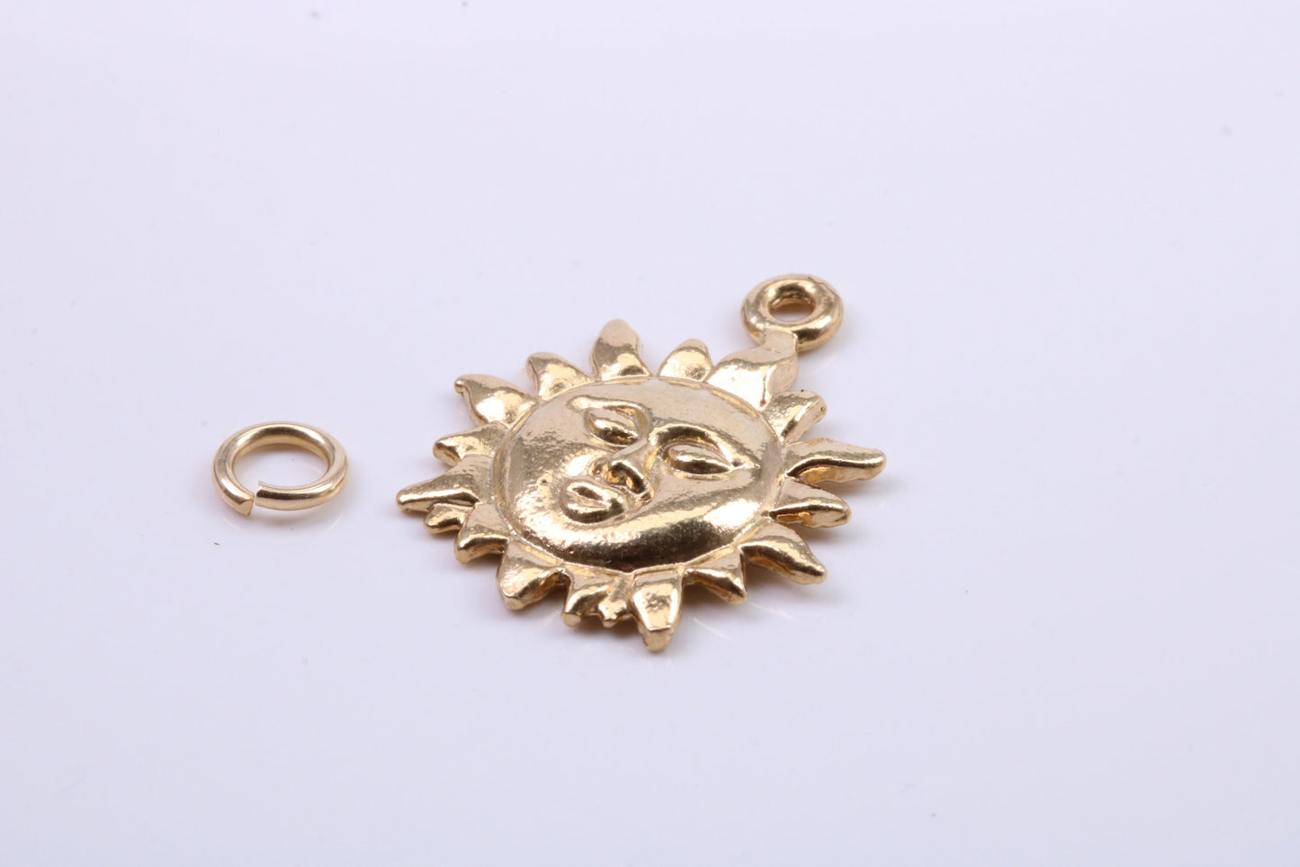 Sun Charm, Traditional Charm, Made from Solid 9ct Yellow Gold, British Hallmarked, Complete with Attachment Link