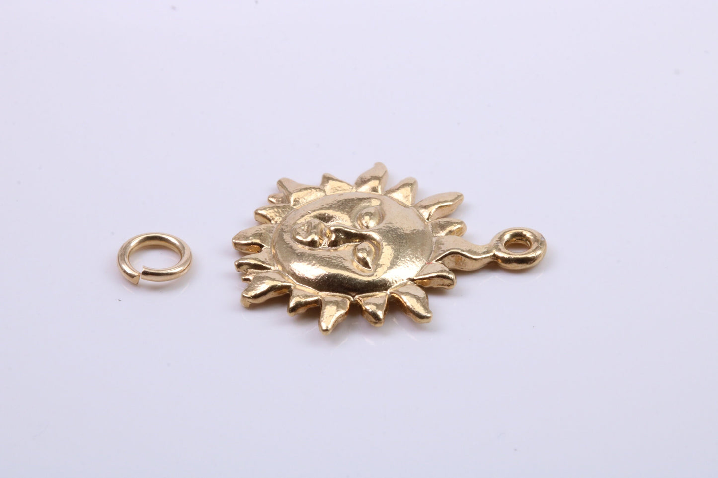 Sun Charm, Traditional Charm, Made from Solid 9ct Yellow Gold, British Hallmarked, Complete with Attachment Link