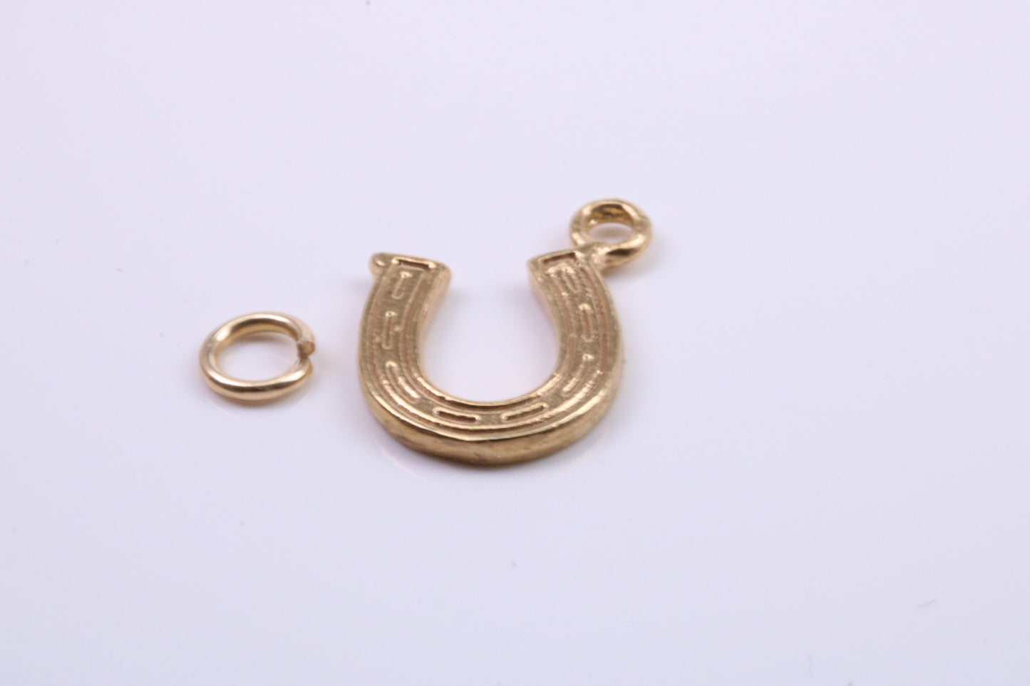 Horse Shoe Charm, Traditional Charm, Made from Solid 9ct Yellow Gold, British Hallmarked, Complete with Attachment Link