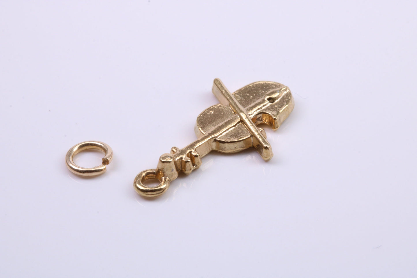 Violin Charm, Traditional Charm, Made from Solid 9ct Yellow Gold, British Hallmarked, Complete with Attachment Link