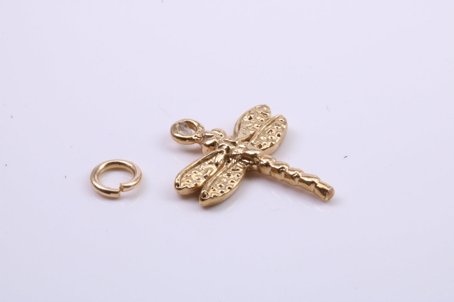Dragon Fly Charm, Traditional Charm, Made from Solid 9ct Yellow Gold, British Hallmarked, Complete with Attachment Link