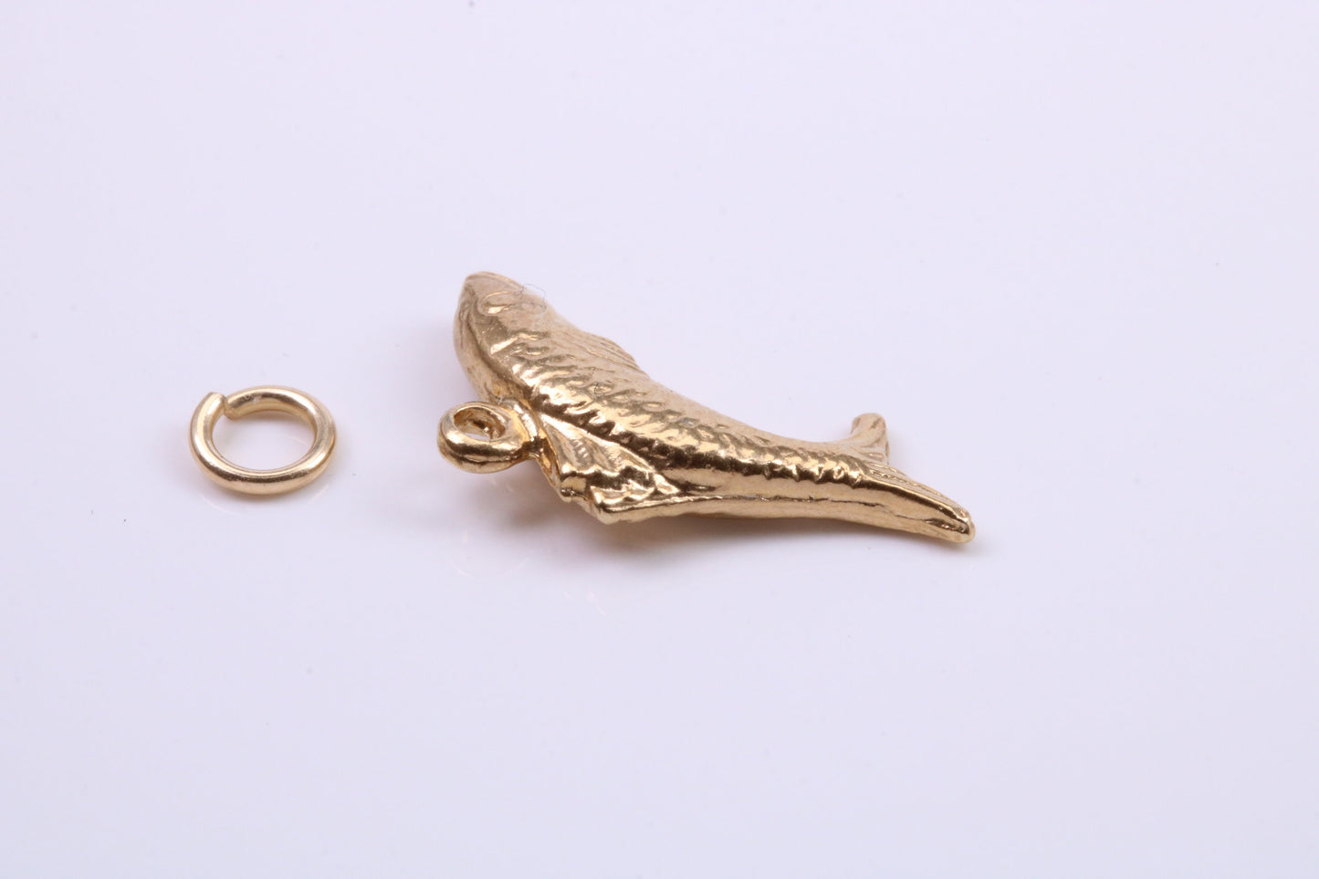 Salmon Fish Charm, Traditional Charm, Made from Solid 9ct Yellow Gold, British Hallmarked, Complete with Attachment Link