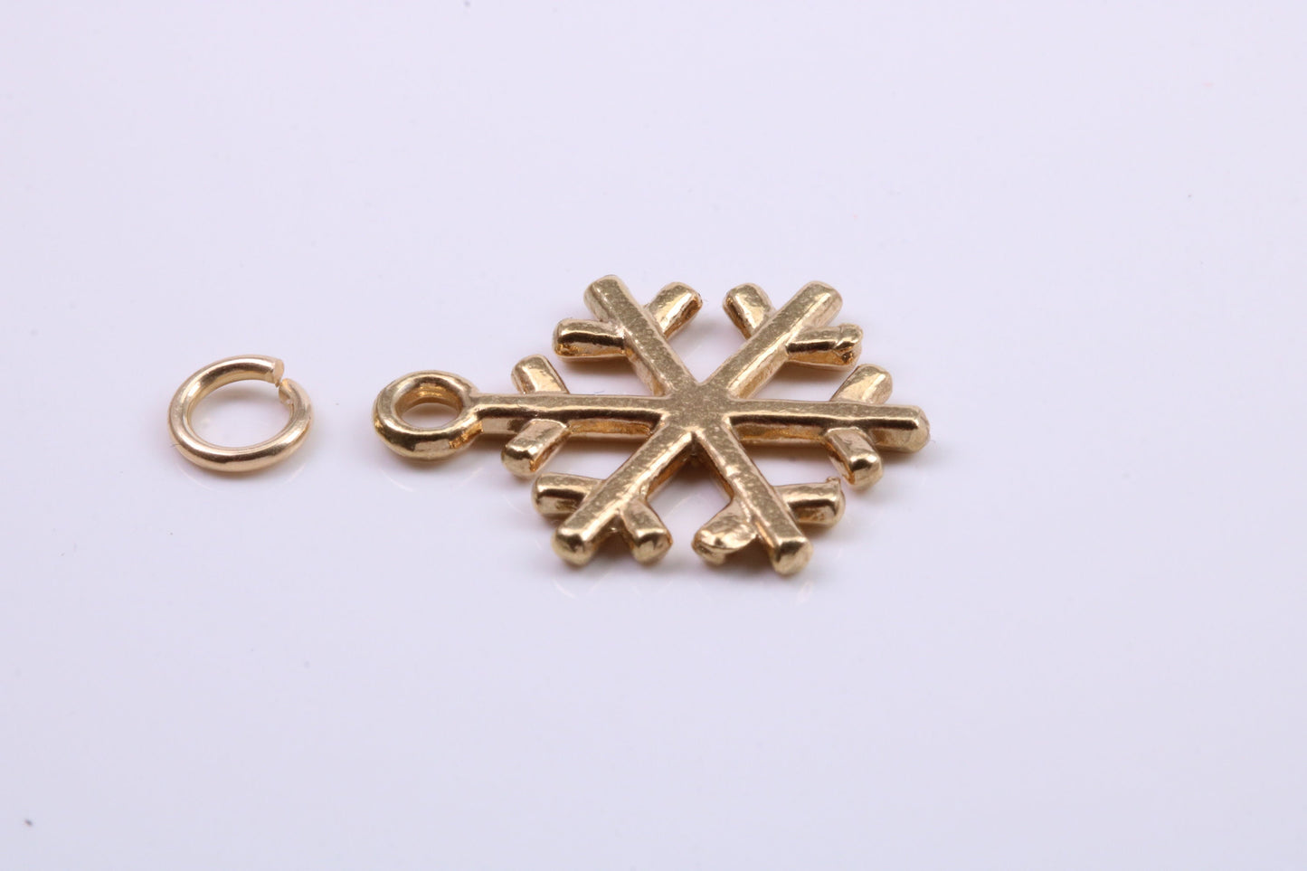 Snow Flake Charm, Traditional Charm, Made from Solid 9ct Yellow Gold, British Hallmarked, Complete with Attachment Link