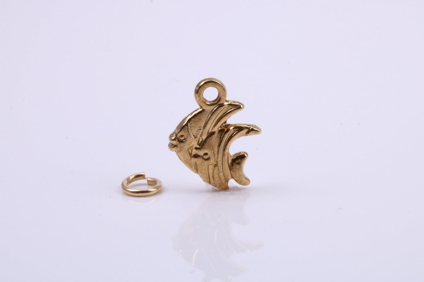 Angel Fish Charm, Traditional Charm, Made from Solid 9ct Yellow Gold, British Hallmarked, Complete with Attachment Link