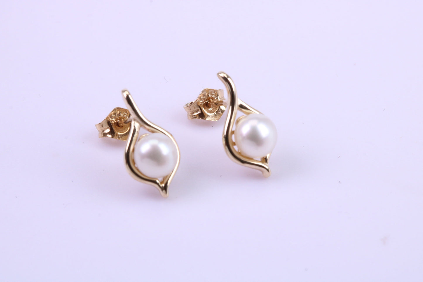 Round Natural Freshwater Pearl Stud Dropper Earrings set in Solid Yellow Gold