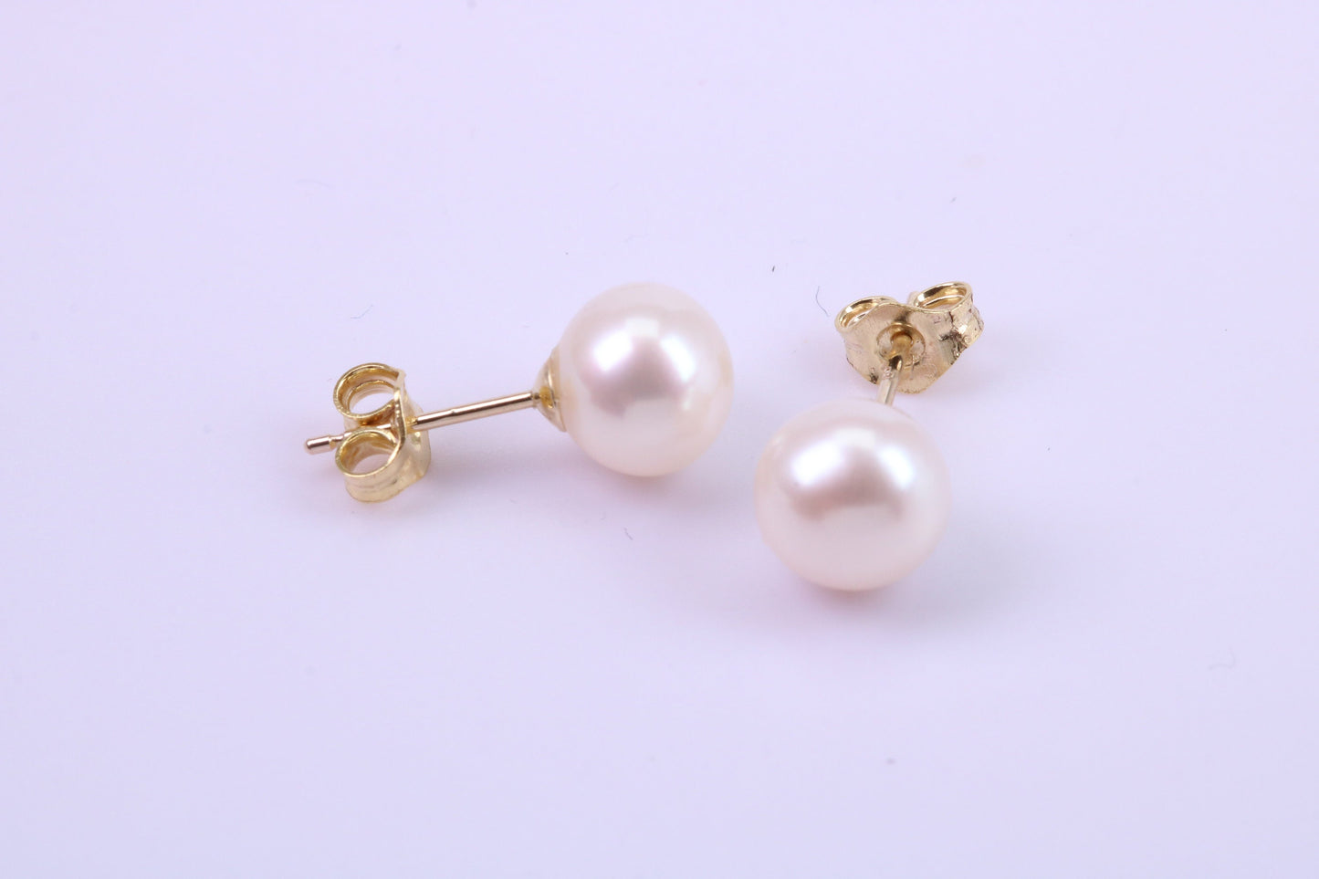 Round Natural Freshwater Pearl Stud Dropper Earrings set in Solid Yellow Gold