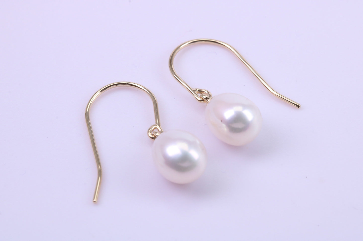 Teardrop Natural Freshwater Pearl Dropper Earrings set in Solid Yellow Gold