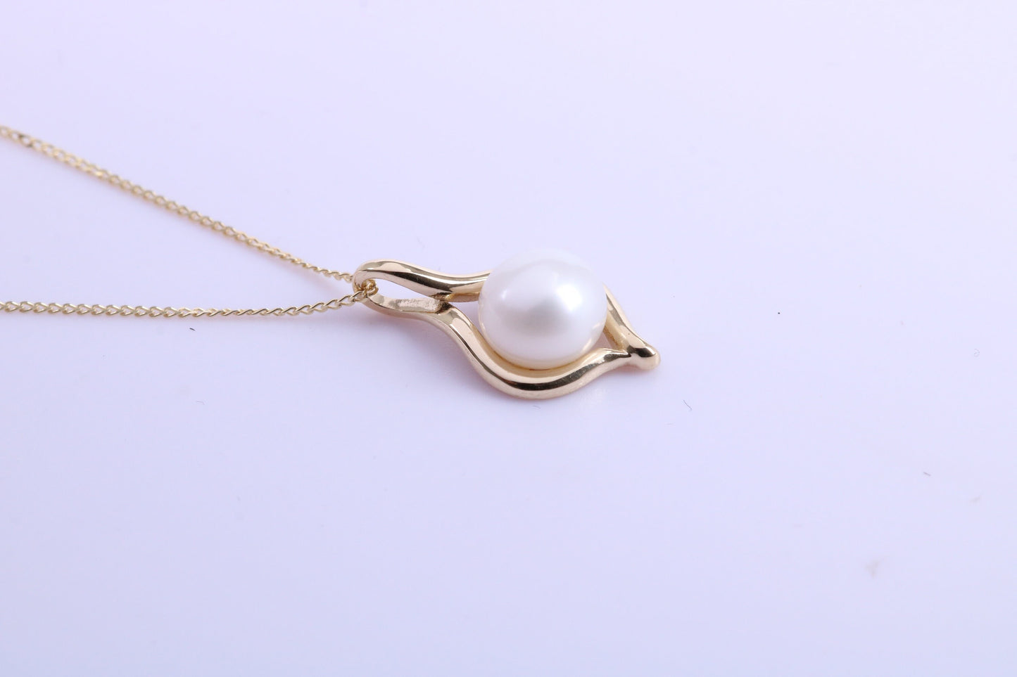 Real Pearl Necklace and Matching Earrings set in Solid Yellow Gold Together with 18 Inch Yellow Gold Chain