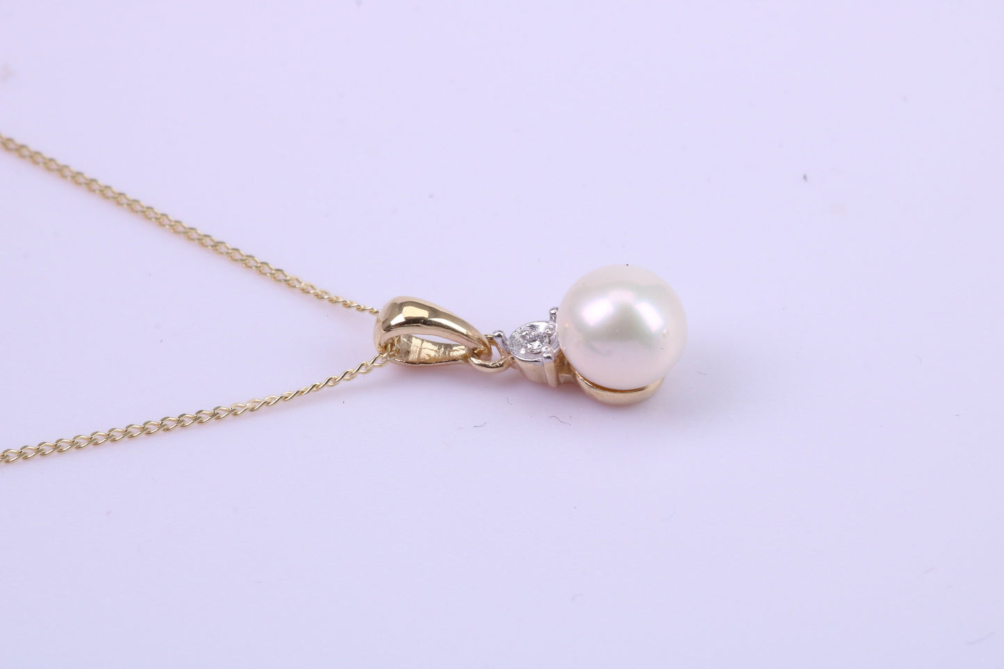 Real Pearl Necklace and Matching Earrings set in Solid Yellow Gold Together with 18 Inch Yellow Gold Chain