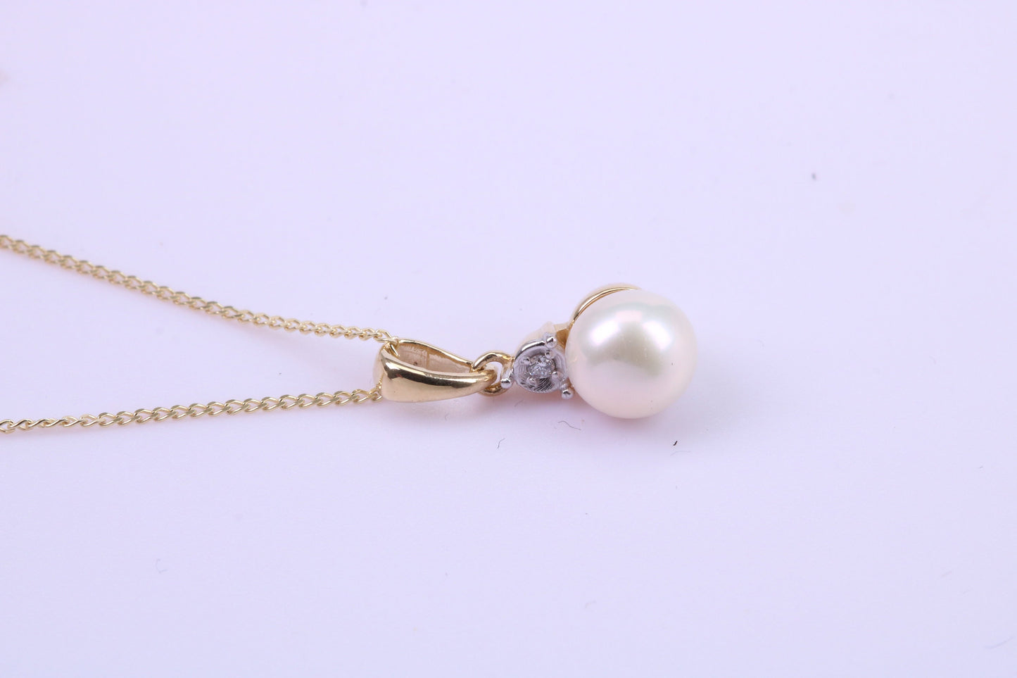 Real Pearl Necklace and Matching Earrings set in Solid Yellow Gold Together with 18 Inch Yellow Gold Chain