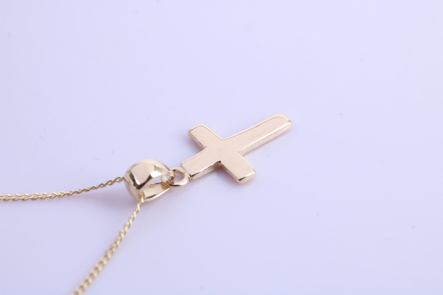 Small 17 mm Long Cross Together with 18 Inch Long Chain, Made from Solid Yellow Gold with High Polished Finish
