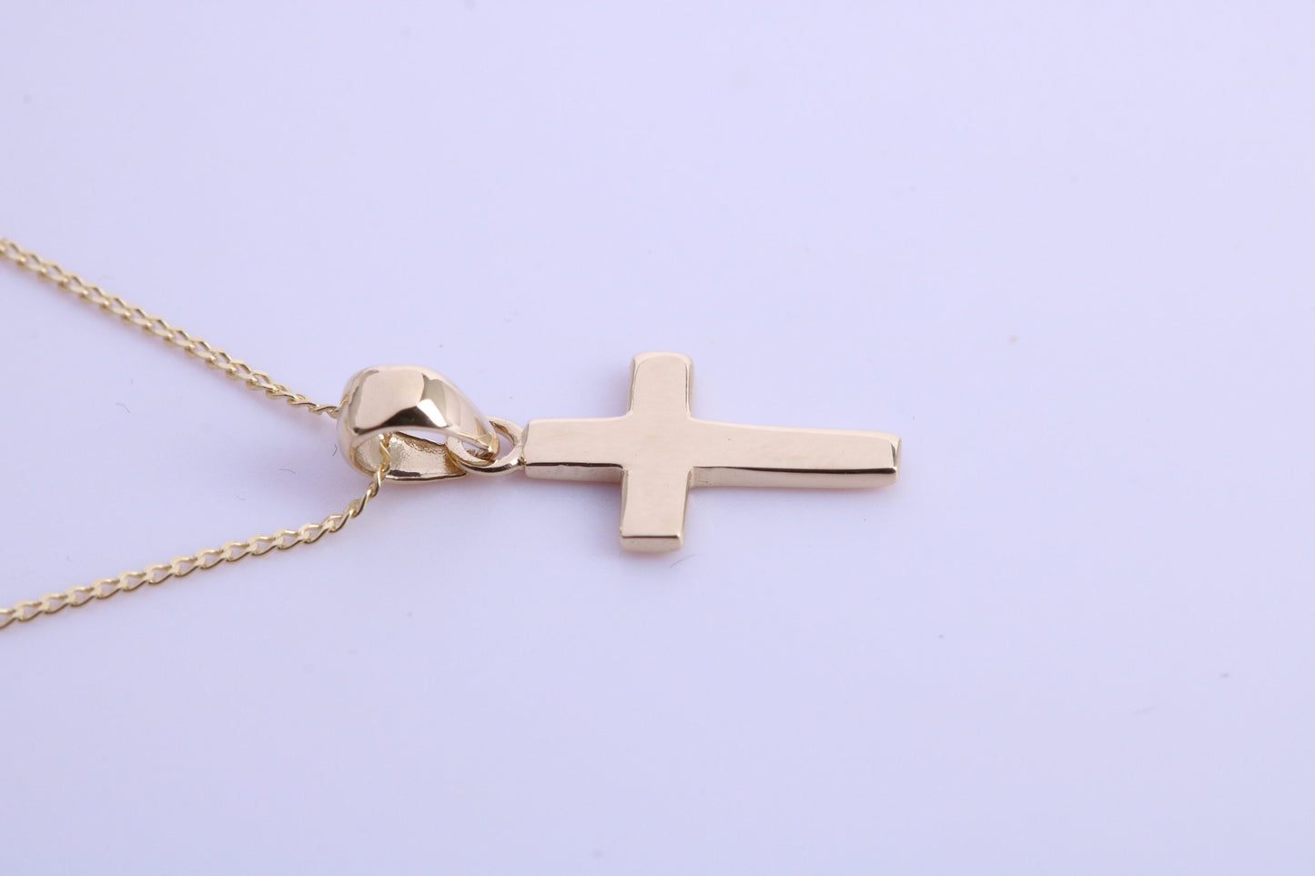 Small 17 mm Long Cross Together with 18 Inch Long Chain, Made from Solid Yellow Gold with High Polished Finish