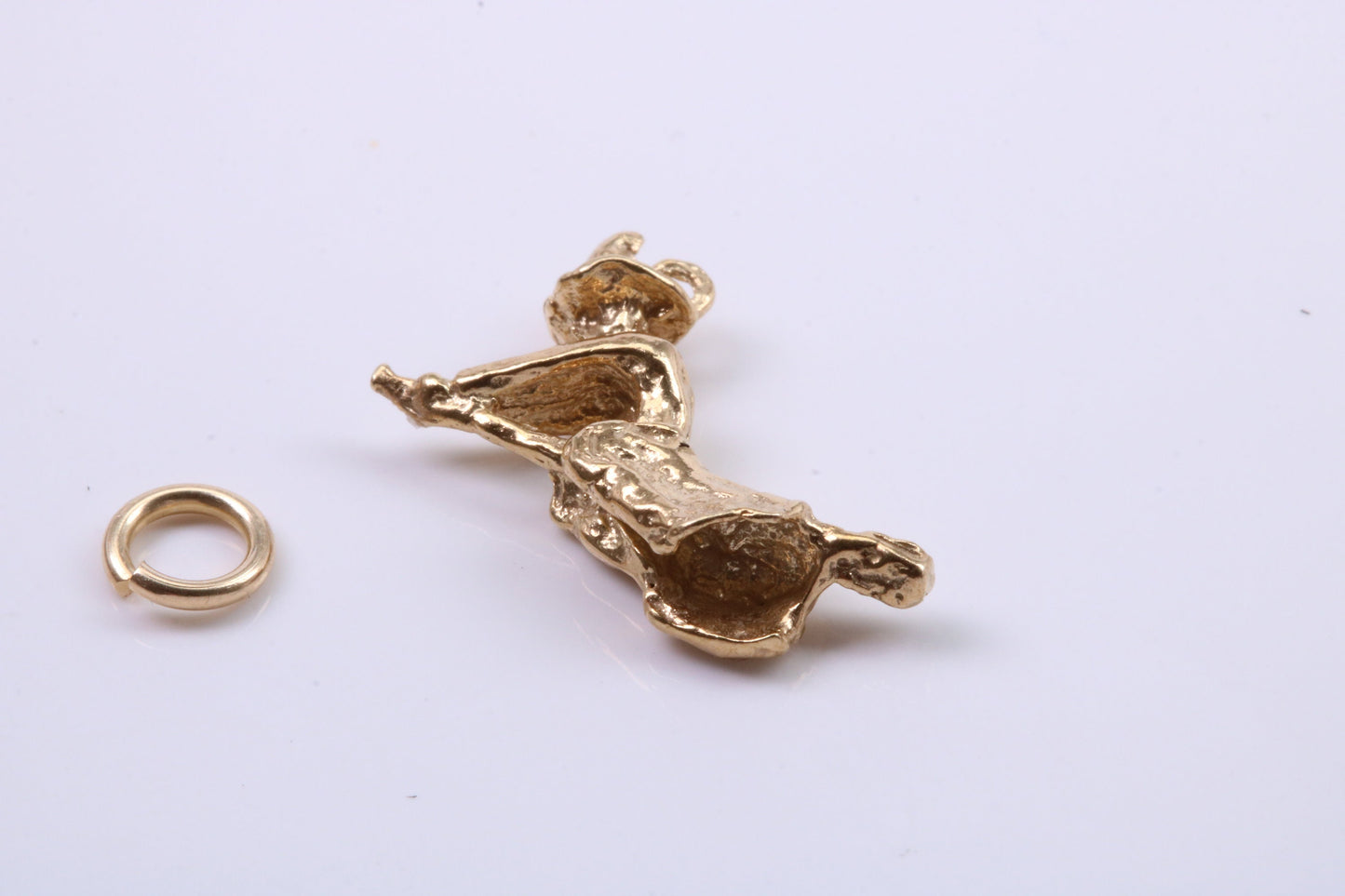 Witch on Broom Stick Charm, Traditional Charm, Made from Solid 9ct Yellow Gold, British Hallmarked, Complete with Attachment Link