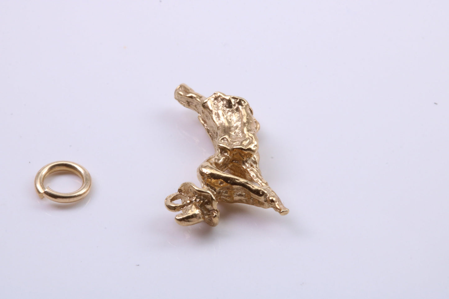 Witch on Broom Stick Charm, Traditional Charm, Made from Solid 9ct Yellow Gold, British Hallmarked, Complete with Attachment Link