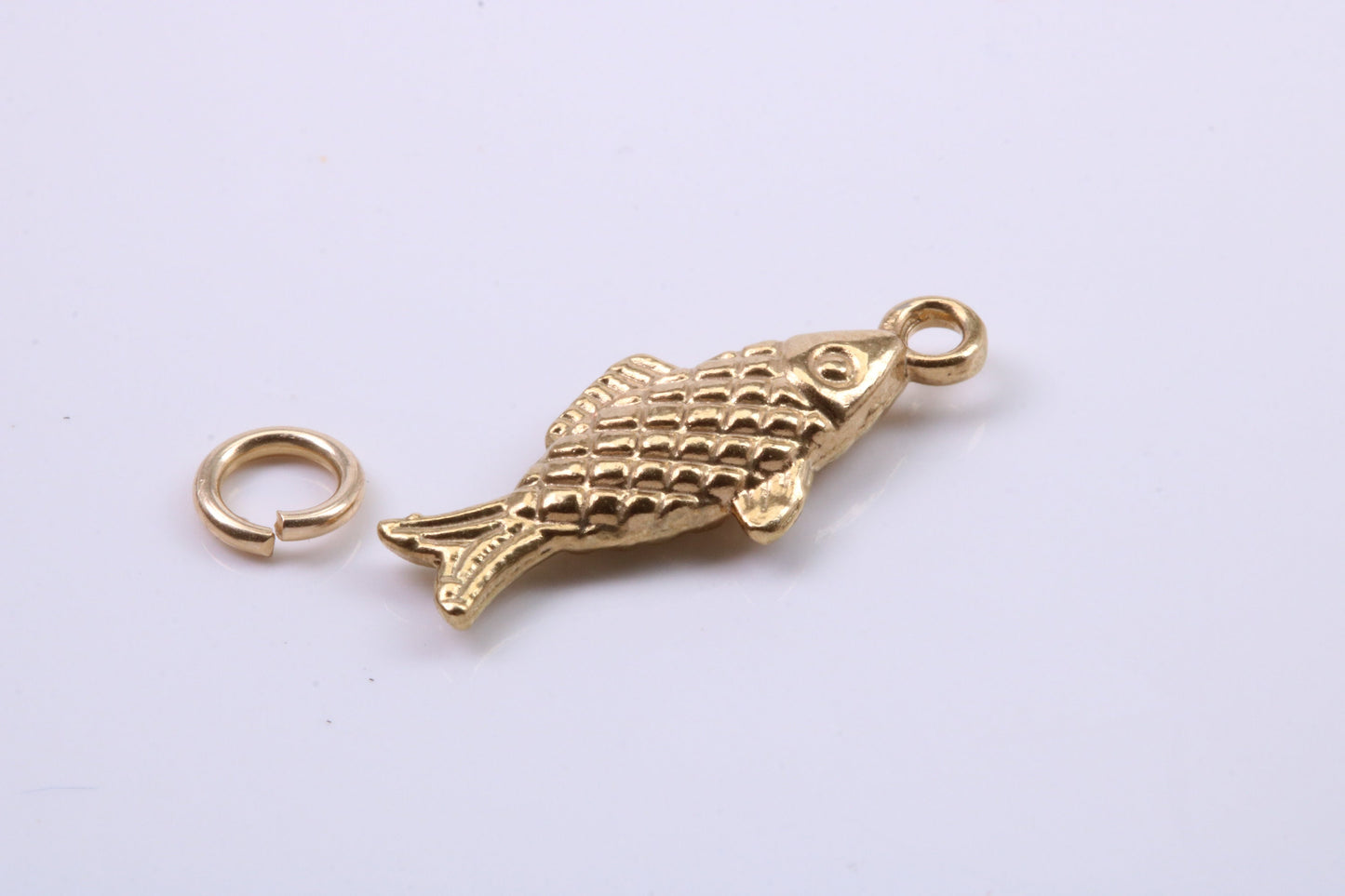 Fish Charm, Traditional Charm, Made from Solid 9ct Yellow Gold, British Hallmarked, Complete with Attachment Link