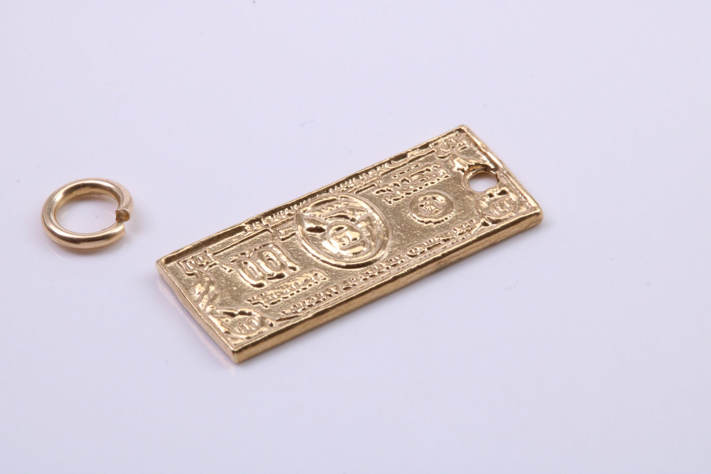 100 Dollar Bill Charm, Traditional Charm, Made from Solid 9ct Yellow Gold, British Hallmarked, Complete with Attachment Link