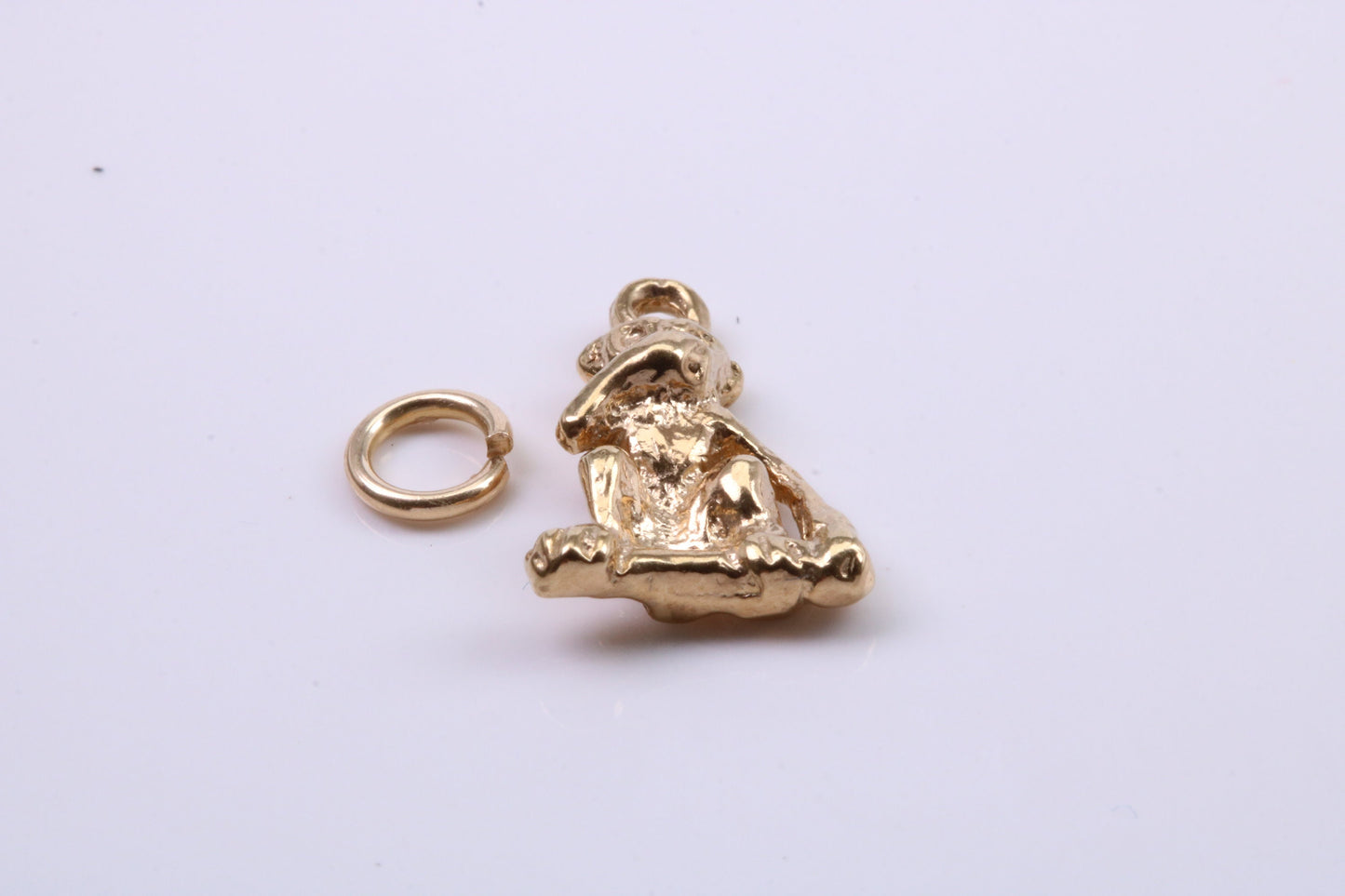 Speak no Evil Monkey Charm, Traditional Charm, Made from Solid 9ct Yellow Gold, British Hallmarked, Complete with Attachment Link