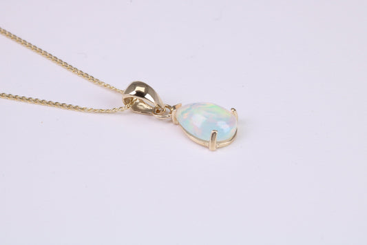 Natural Teardrop cut Opal set Necklace, Made from Solid Yellow Gold, With 18 Inch Long Chain