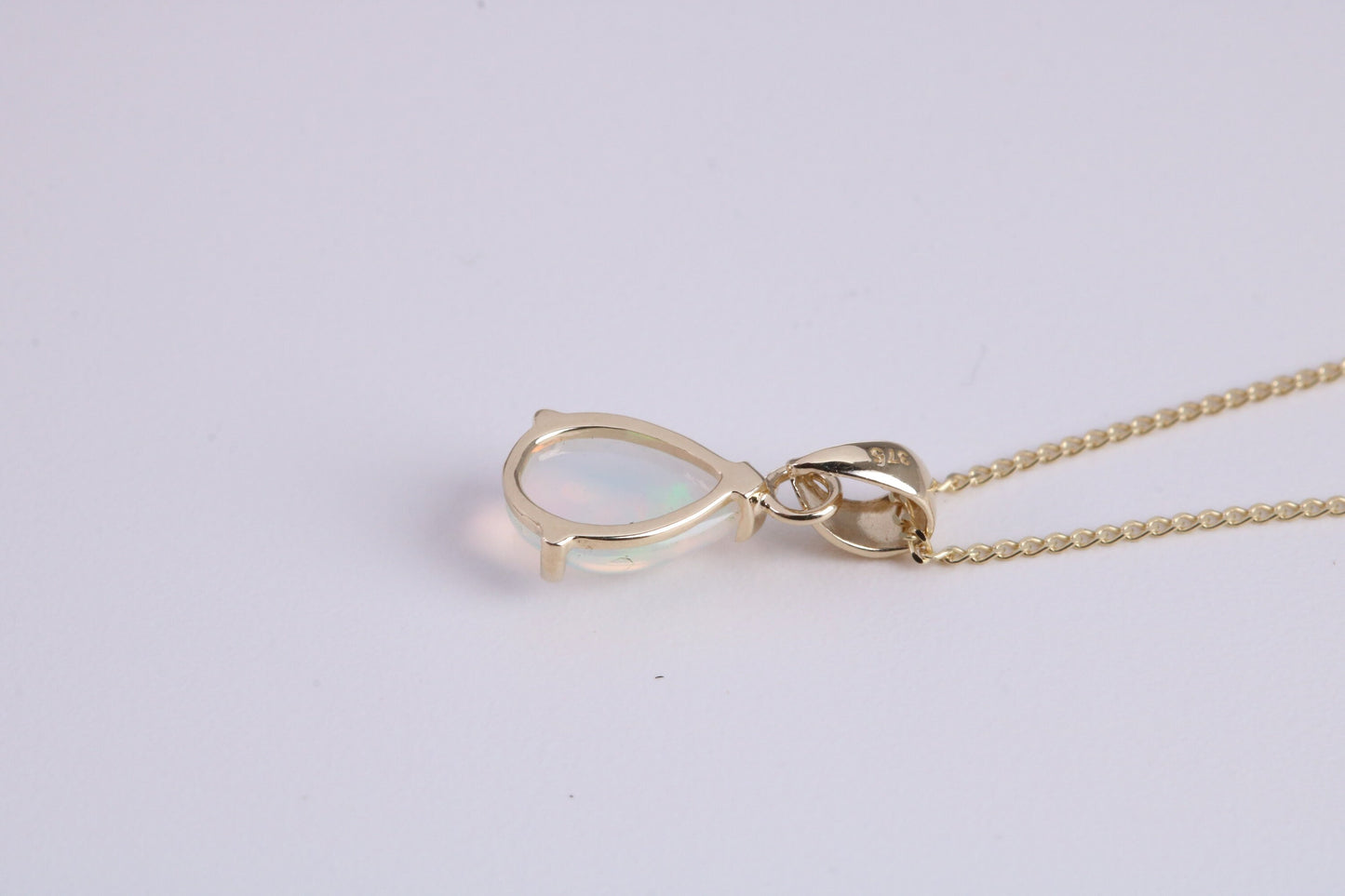 Natural Teardrop cut Opal set Necklace, Made from Solid Yellow Gold, With 18 Inch Long Chain