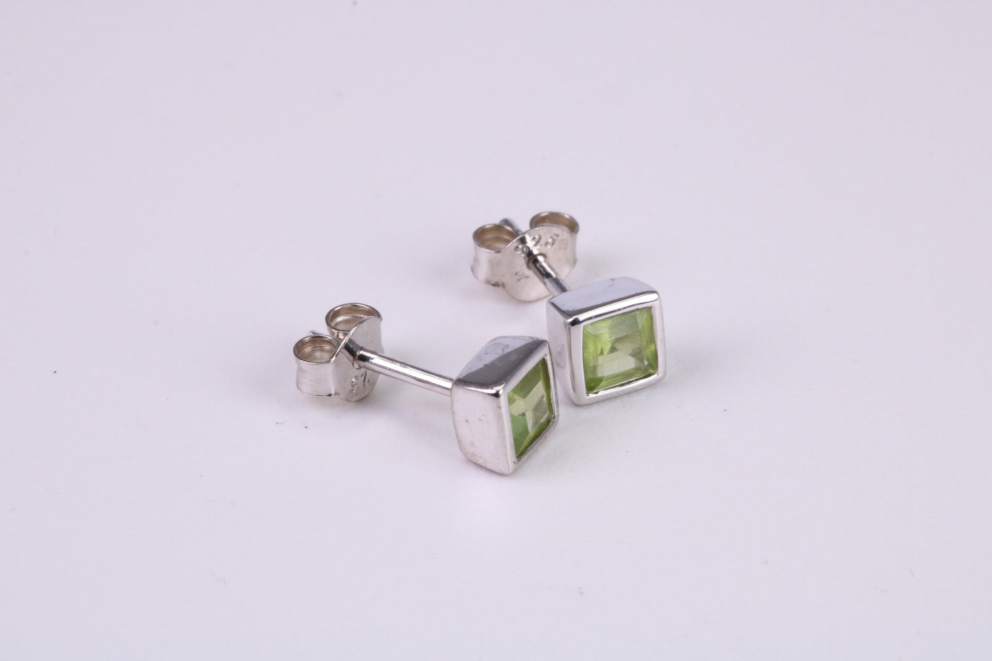 Real Square cut Peridot set Stud Earrings, Very Dressy, Made from Solid 925 Grade Sterling Silver