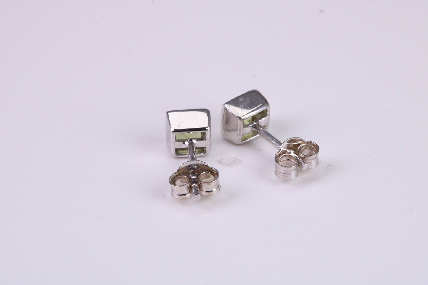 Real Square cut Peridot set Stud Earrings, Very Dressy, Made from Solid 925 Grade Sterling Silver
