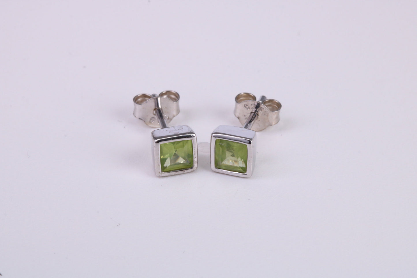 Real Square cut Peridot set Stud Earrings, Very Dressy, Made from Solid 925 Grade Sterling Silver