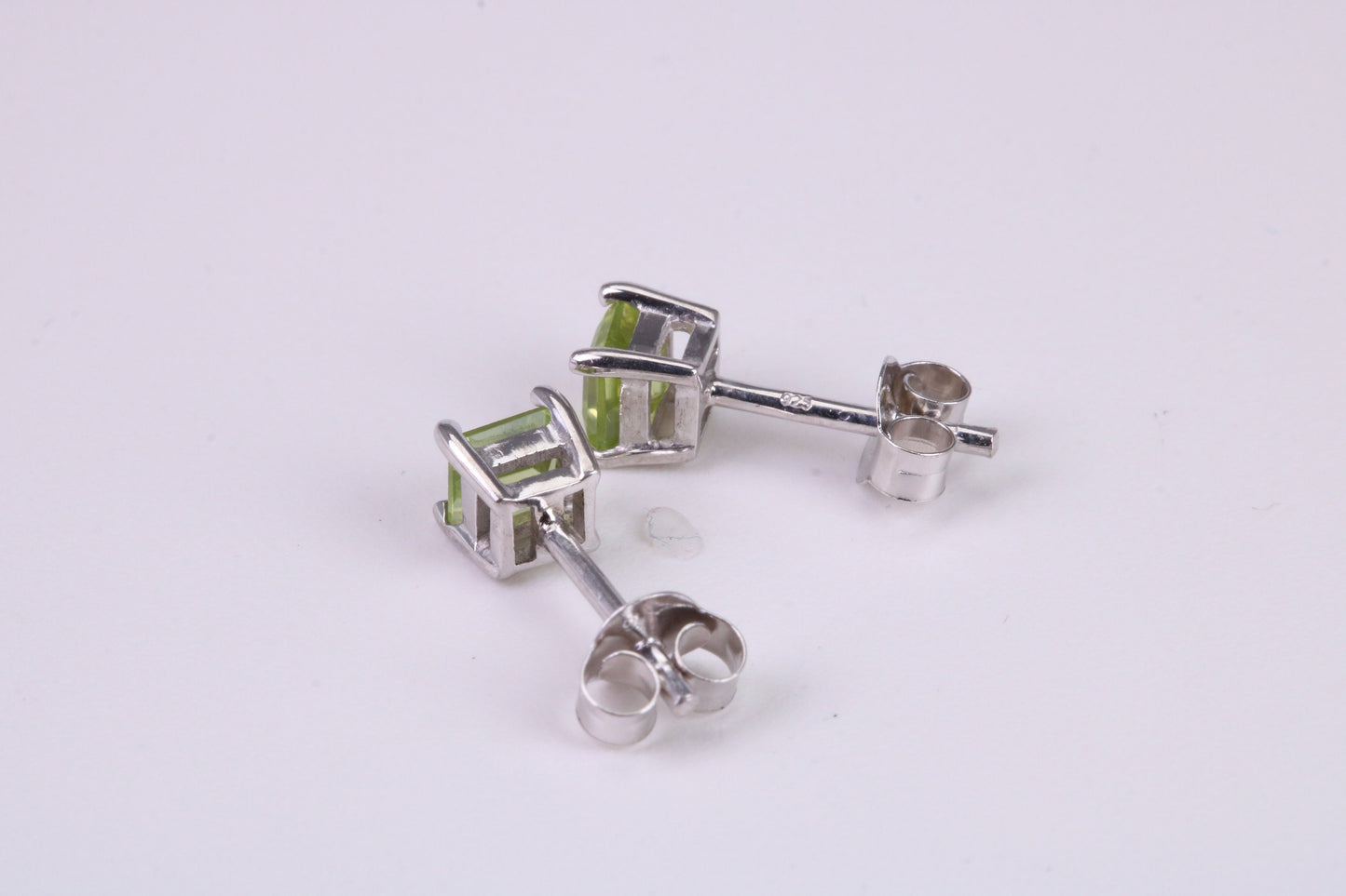 Real Square cut Peridot set Stud Earrings, Very Dressy, Made from Solid 925 Grade Sterling Silver