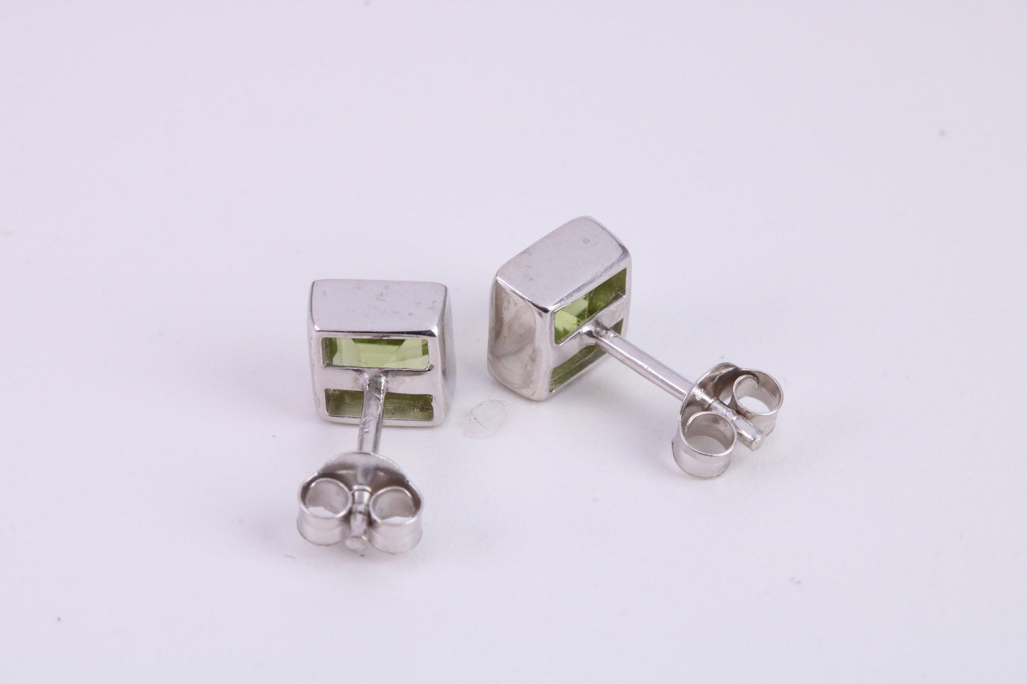 Real 6 mm Square cut Peridot set Stud Earrings, Very Dressy, Made from Solid 925 Grade Sterling Silver