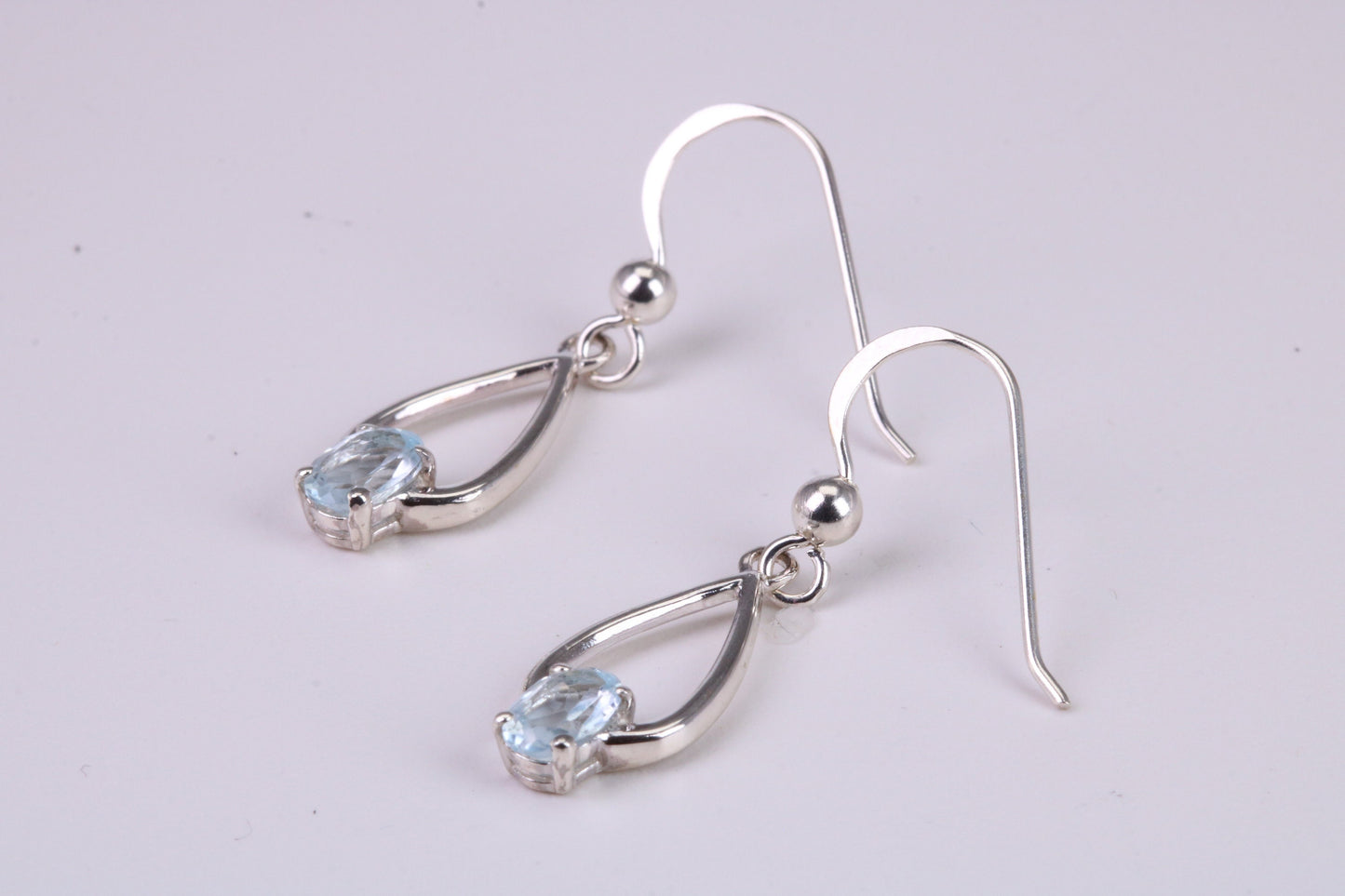 Real Oval cut Blue Topaz set Dropper Earrings, Very Dressy, Made from Solid 925 Grade Sterling Silver
