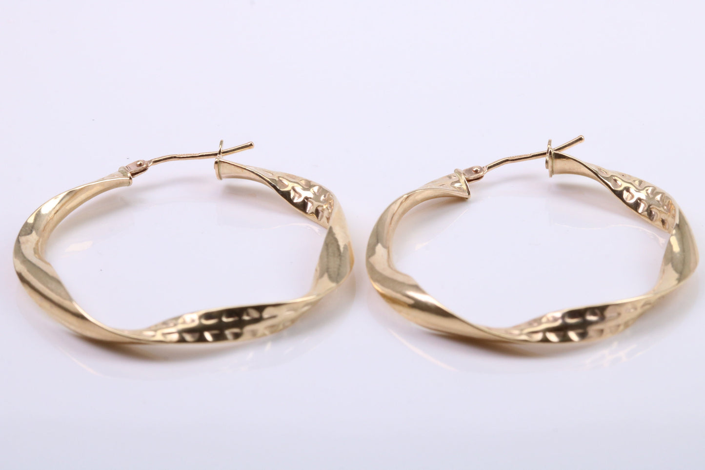 37 mm Round Hoop Creole Earrings Made from 9ct Yellow Gold, British Hallmarked