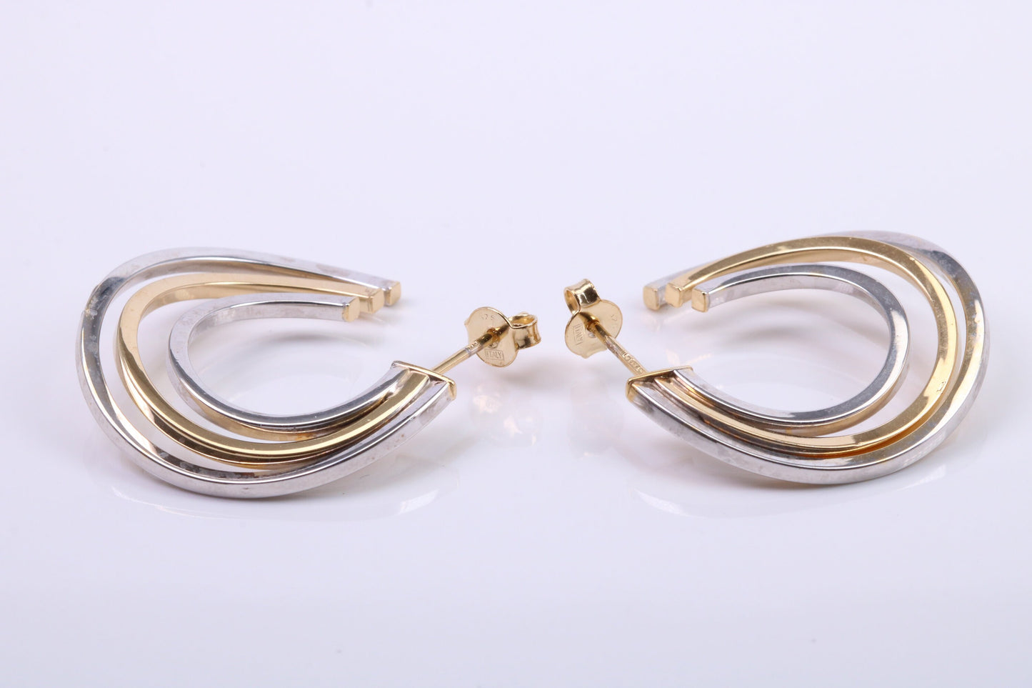 28 mm Round Two Colour Hoop Creole Earrings Made from 9ct Yellow Gold, British Hallmarked