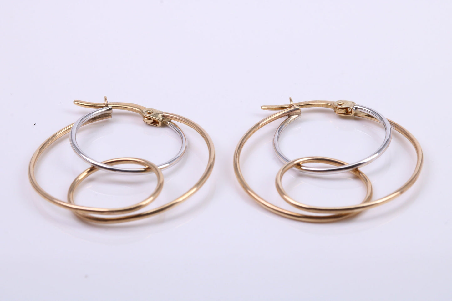 26 mm Round Two Colour Hoop Creole Earrings Made from 9ct Yellow Gold