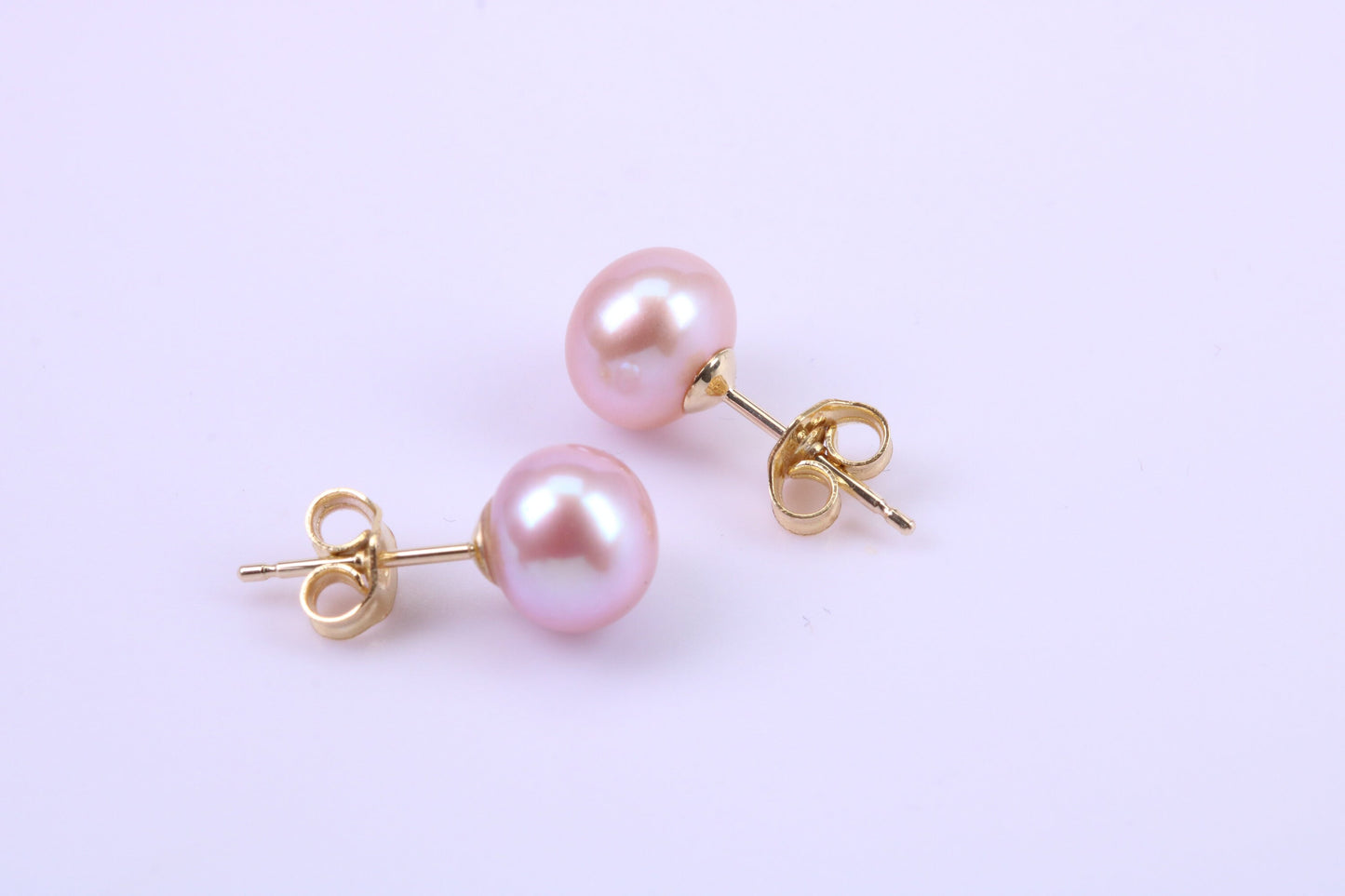 Round Natural Freshwater Pearl Stud Earrings with Matching Necklace set in Solid Yellow Gold