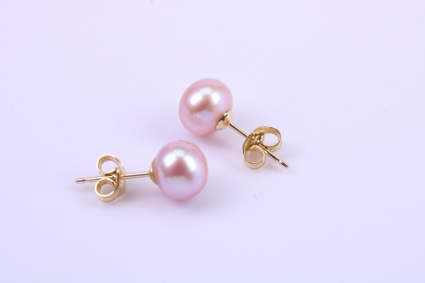 Round Natural Freshwater Pearl Stud Dropper Earrings set in Solid Yellow Gold