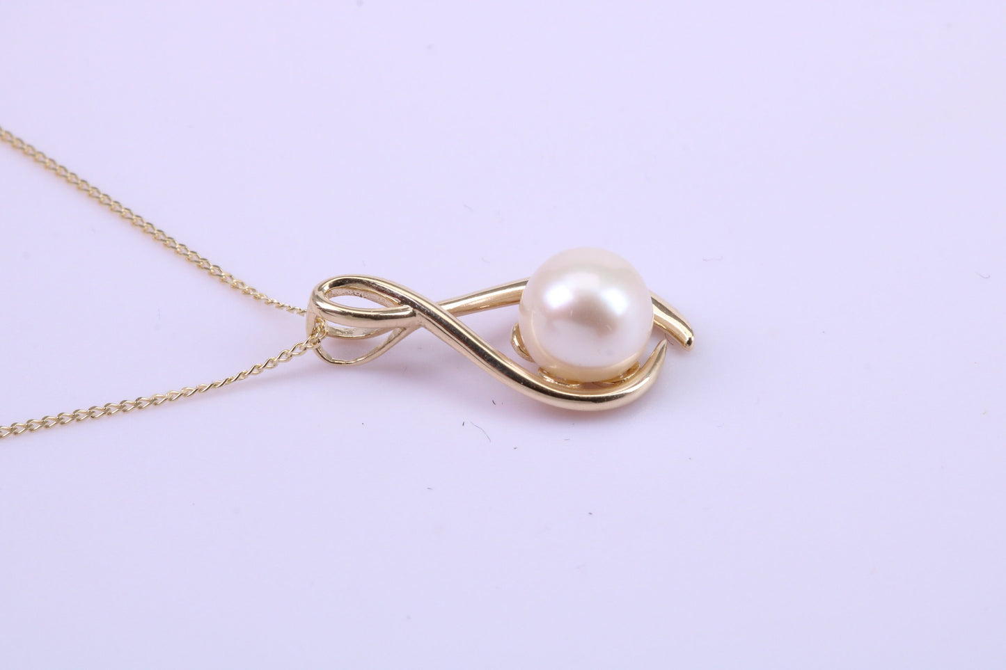 Real Pearl Necklace and Matching Earrings set in Solid Yellow Gold Together with 18 Inch Yellow Gold Chain
